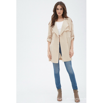 Mulheres mangas compridas Drapey Trench Jacket